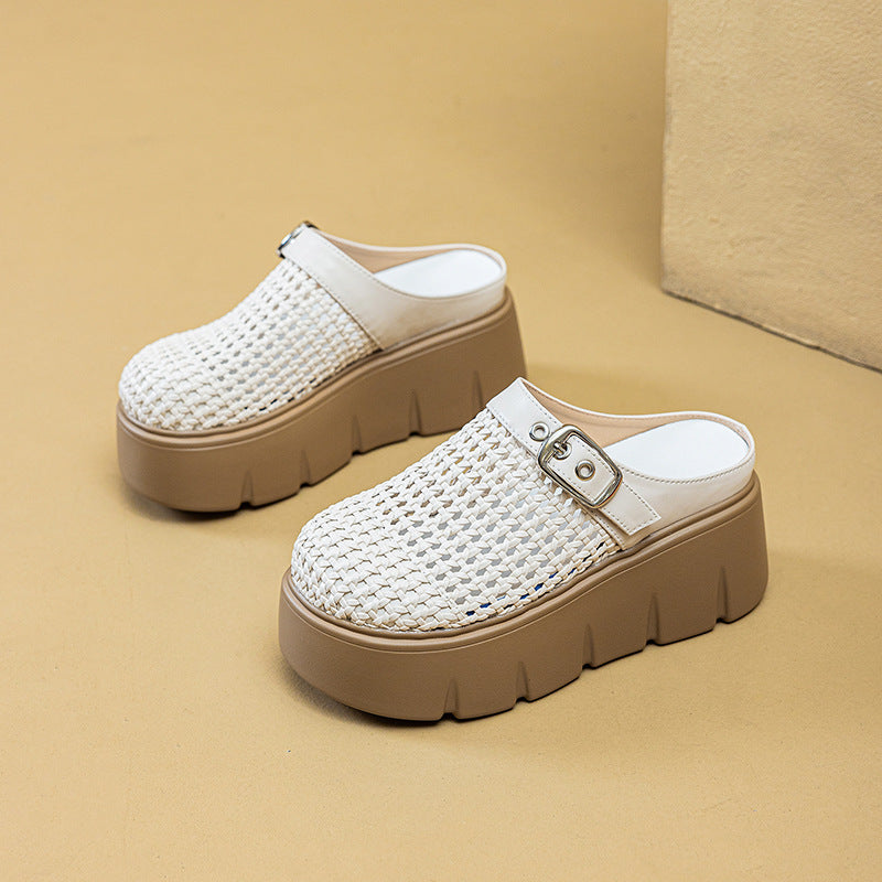 Women's Closed Toe Vintage Weave Half Platform Slippers