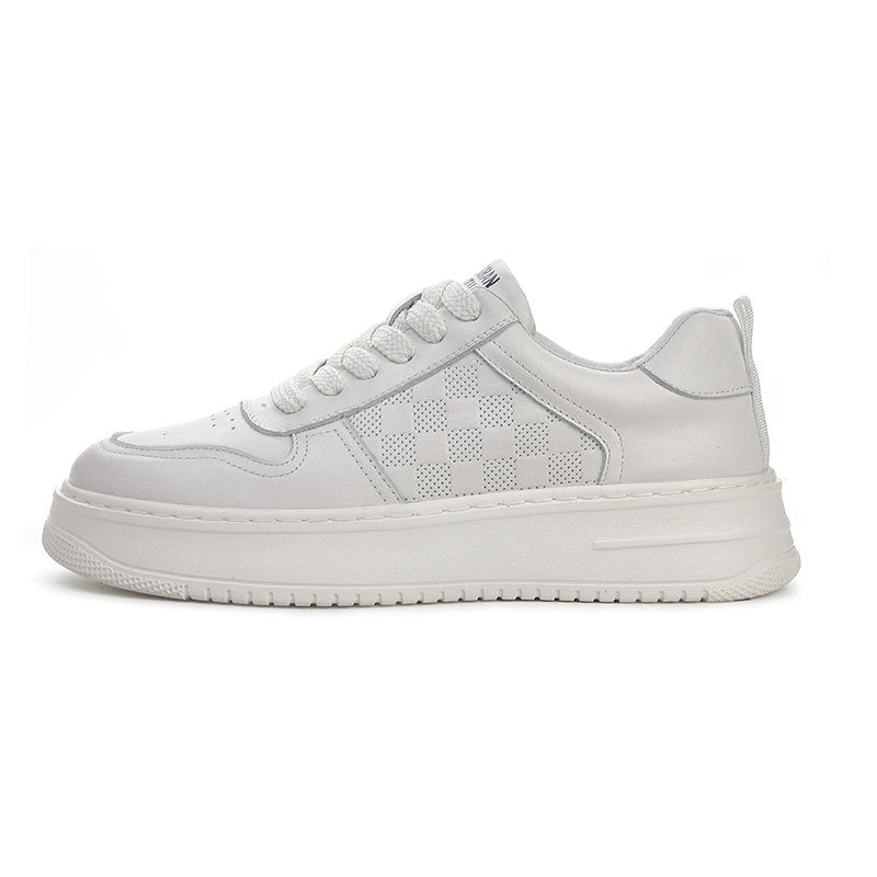 Men's Layer Cowhide White Summer Breathable Versatile Platform Men's Shoes