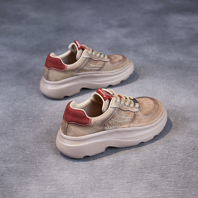 Women's Beautiful Color First Layer Cowhide Spring Thick Bottom Sports Sneakers