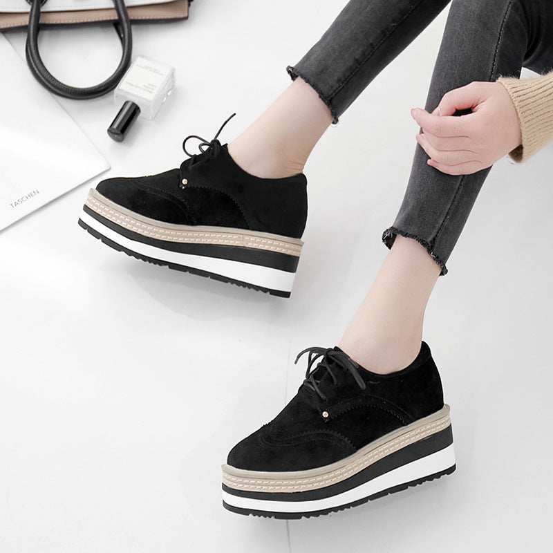 Women's Suede Striped Platform Round Toe Wedge Casual Shoes