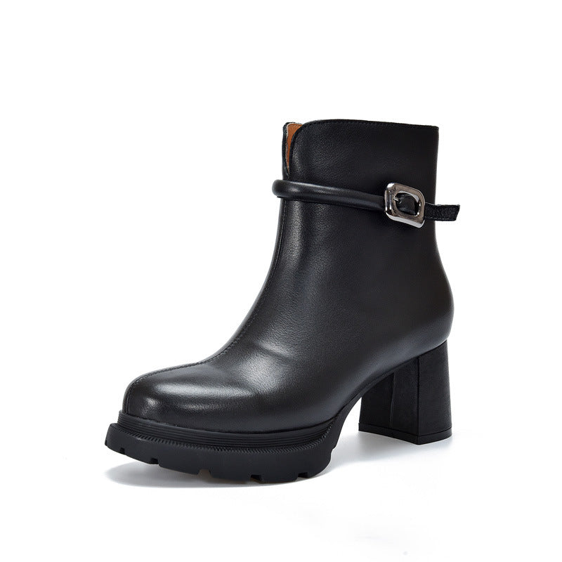 Women's Elegant Thick High Authentic Short Belt Boots