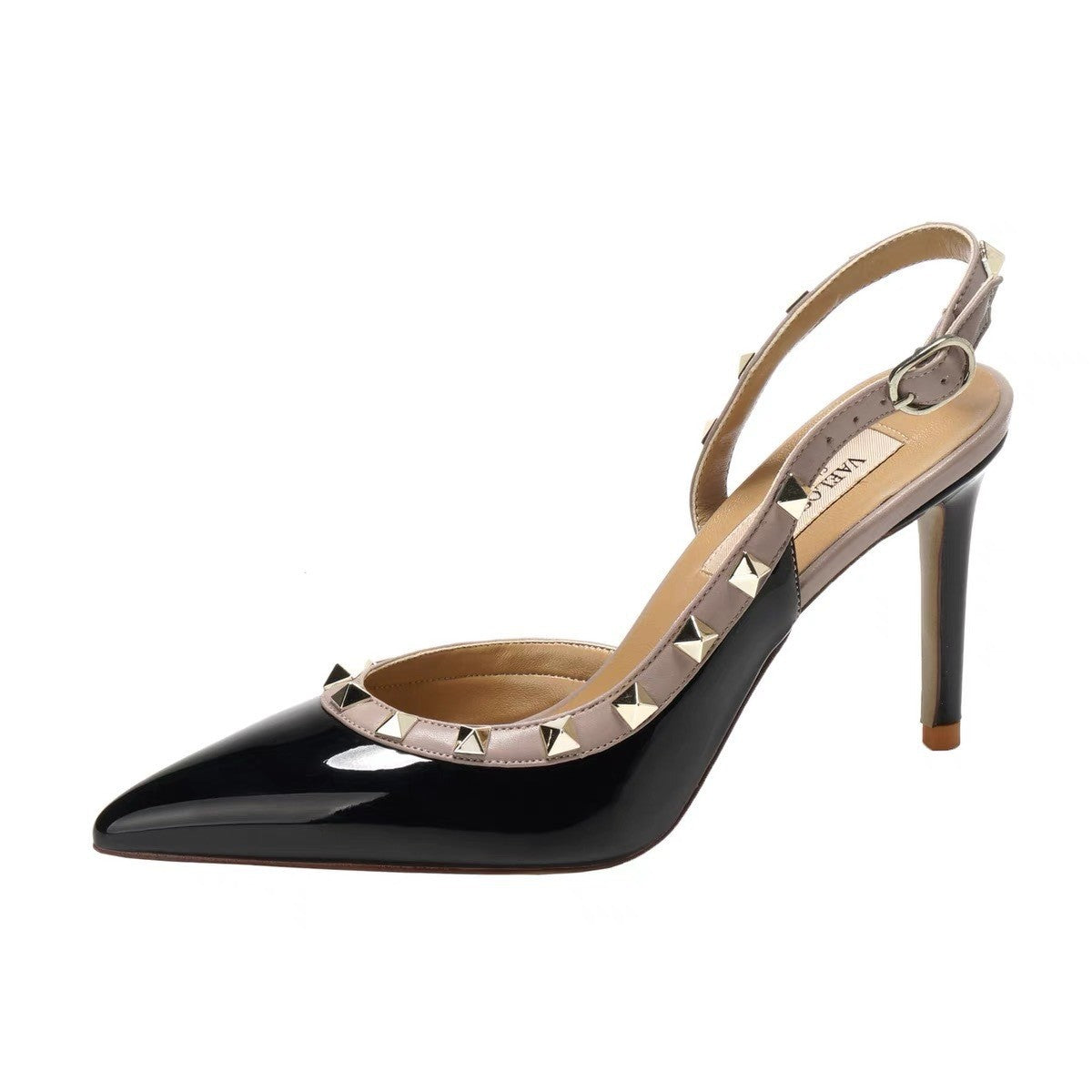 Women's Rivet Buckle High Pointed Toe Stiletto Box Orange Heels