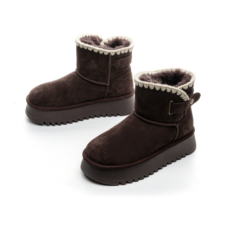Women's Fur Winter Thick Bottom Warm Short Tube Woven Belt Snow Boots