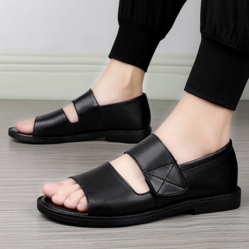 Men's Outdoor Full Cowhide Breathable Beach Driving Hollow Sandals