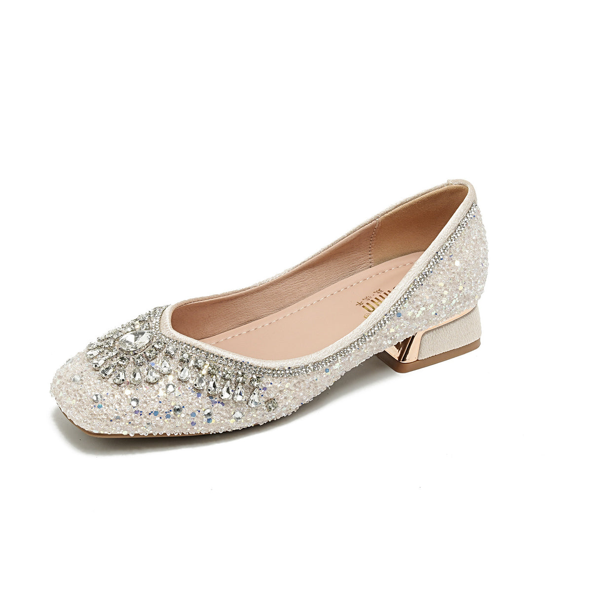 Women's Toe Soft Bottom Mid Classy Rhinestone Low-cut Full Diamond Women's Fashion Shoes