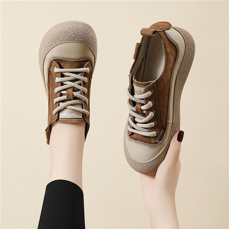 Women's Layer Cowhide Genuine Vintage Skateboard Trendy Sneakers