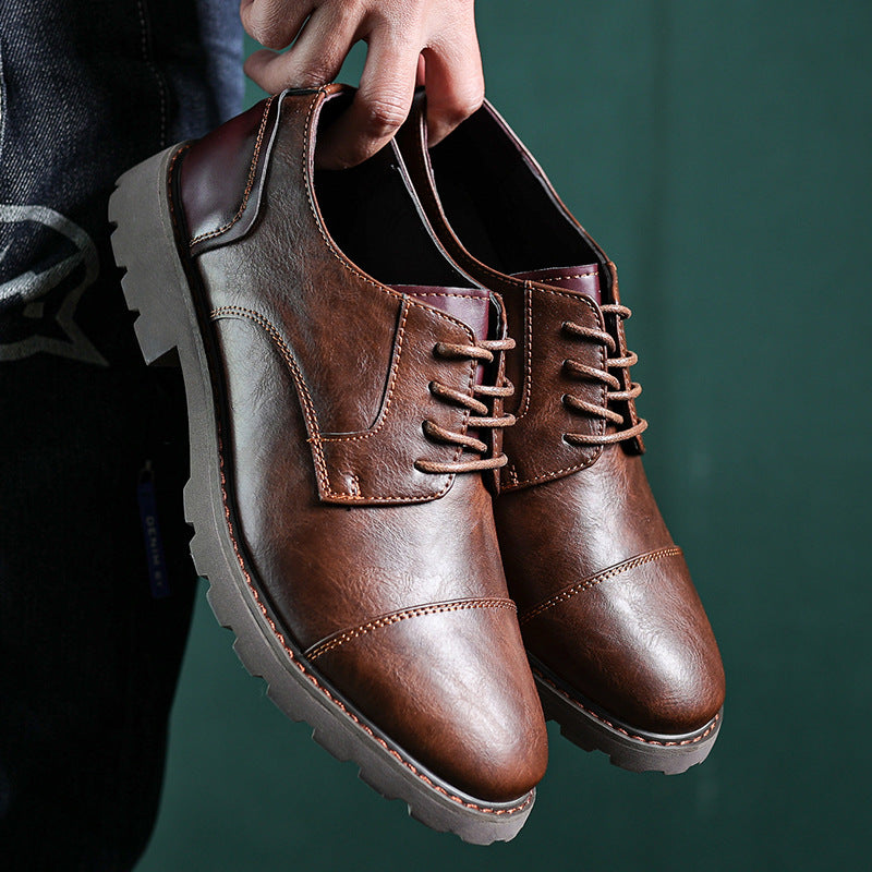 Men's Retro Derby Outdoor Clothes British Style Single-layer Leather Shoes