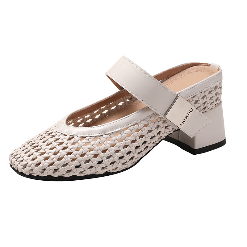 Women's Weaving Hollow Mary Jane Height Increasing Heels