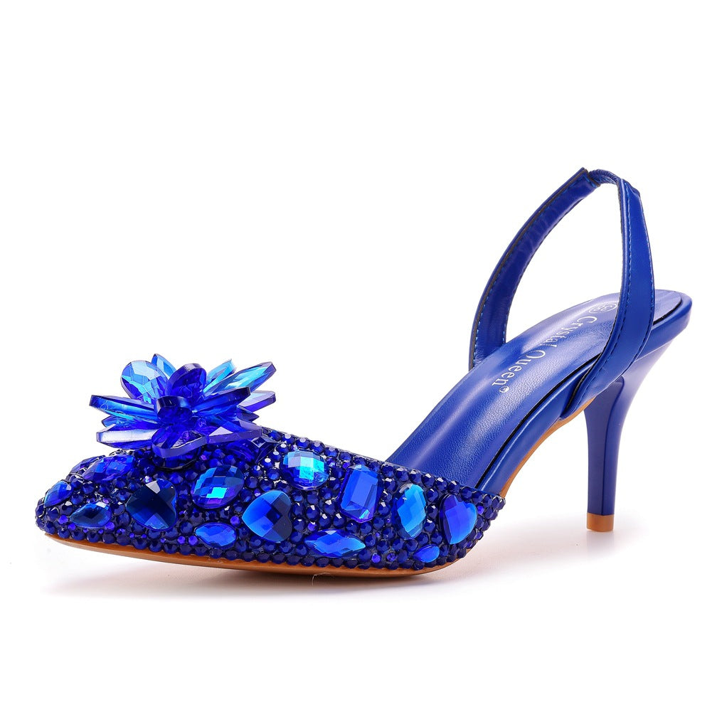 Women's Rhinestone Glass Flower Stiletto Plus Size Wedding Heels