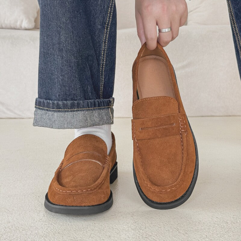 Old Money Style Unisex For Round Trendy Platform One Pedal Men's Casual Leather Shoes