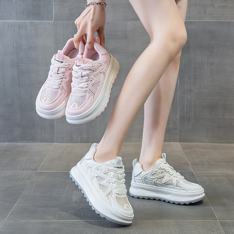 Women's White For Summer Thick Bottom Breathable Sneakers