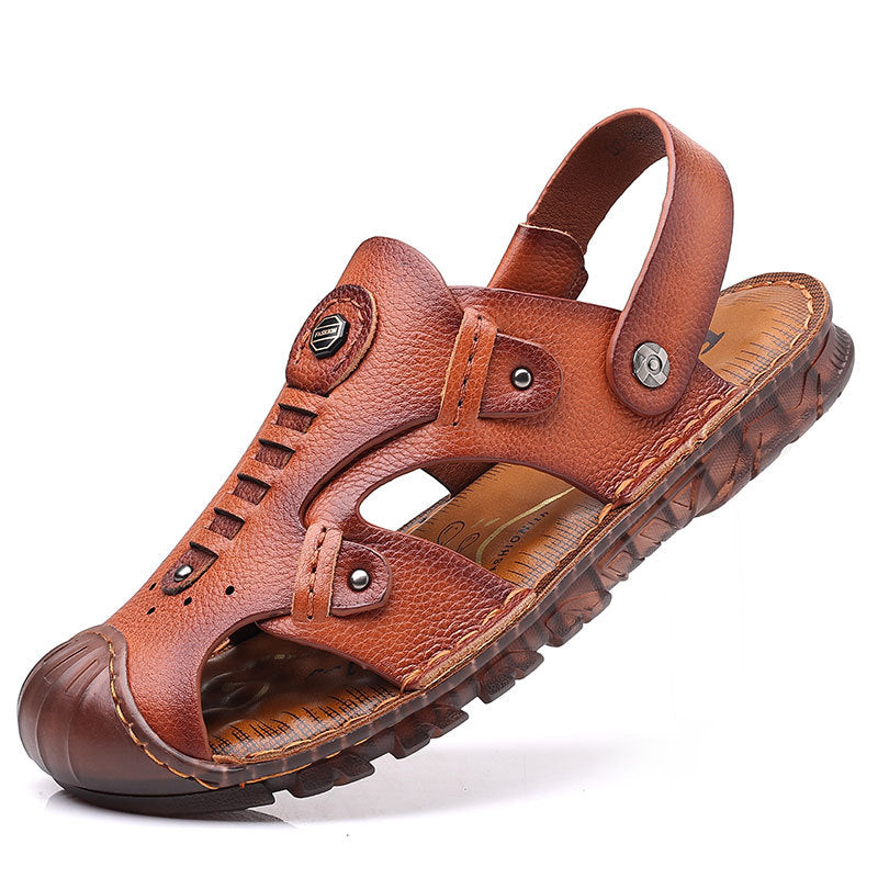 Men's Cowhide Closed Toe Two-way Breathable Genuine Beach Sandals