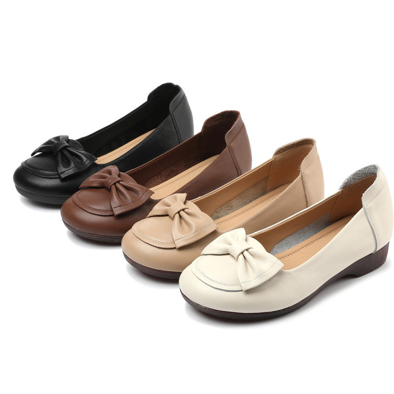 Women's Cowhide Soft Bottom Autumn Mom Flat Loafers
