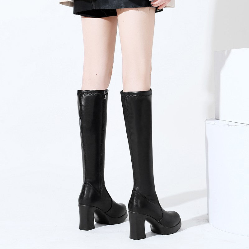 Women's Plus Size Round Toe Waterproof Platform Boots