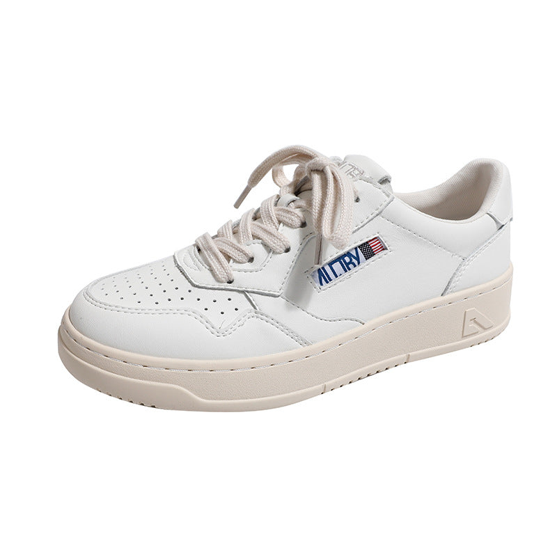 Women's College Calf White Tail Retro Round Toe Sneakers
