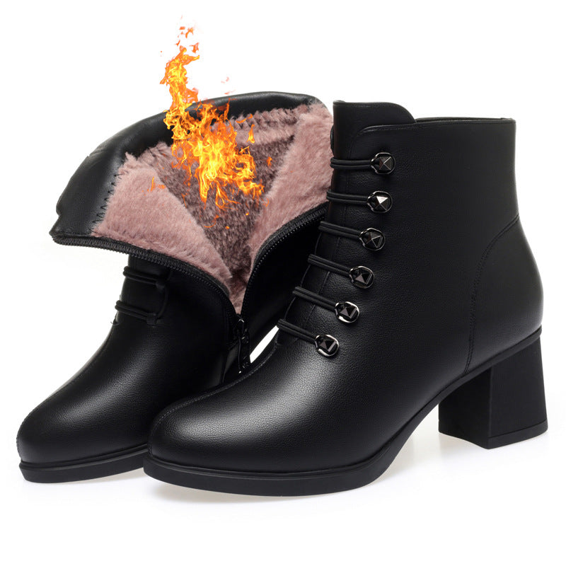 Women's Mid High Chunky Mom Short Soft Boots
