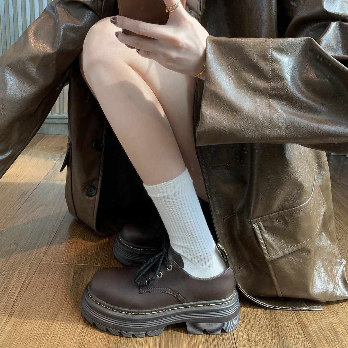 Style Lace Up Increased Chunky Platform Derby Loafers