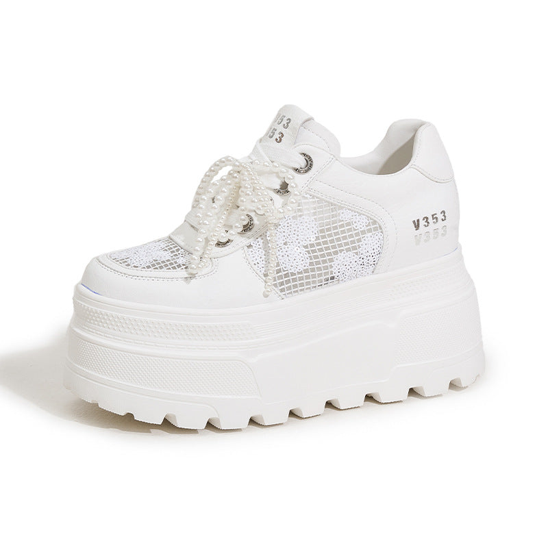 Women's Platform White Summer Breathable Mesh Height Increasing Men's Shoes