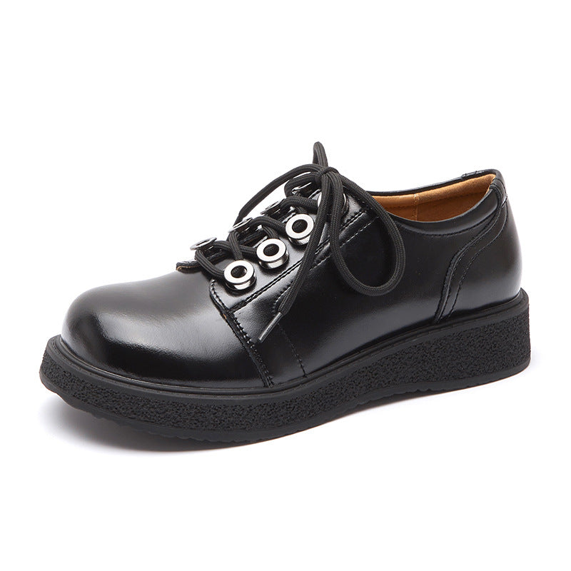 Women's Power Flat Round Toe British Style Leather Shoes
