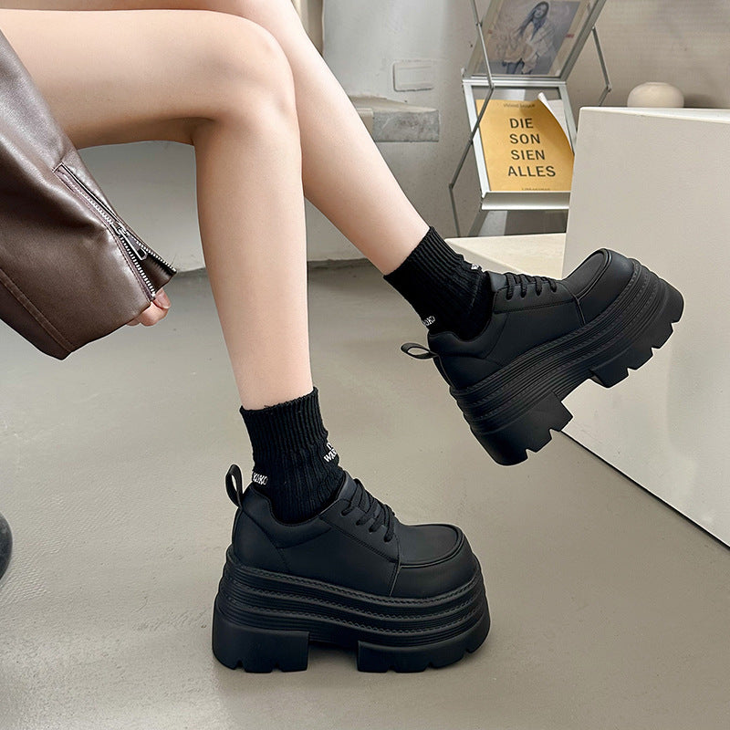 Women's British Style Versatile Small Thick Sole Leather Shoes