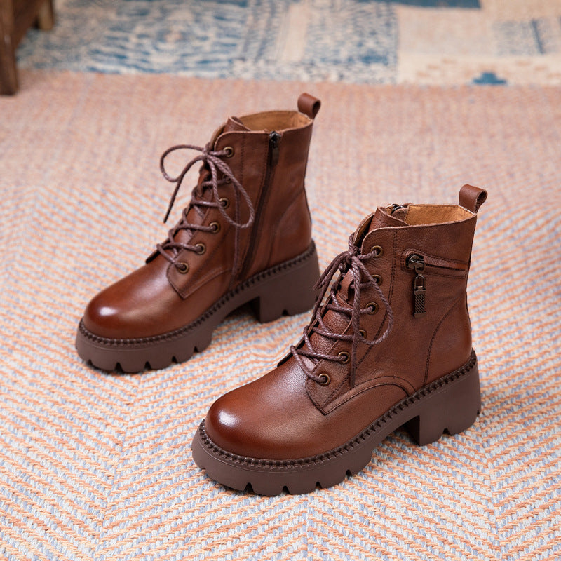 Women's Layer Cowhide Platform Martin Genuine Winter Boots