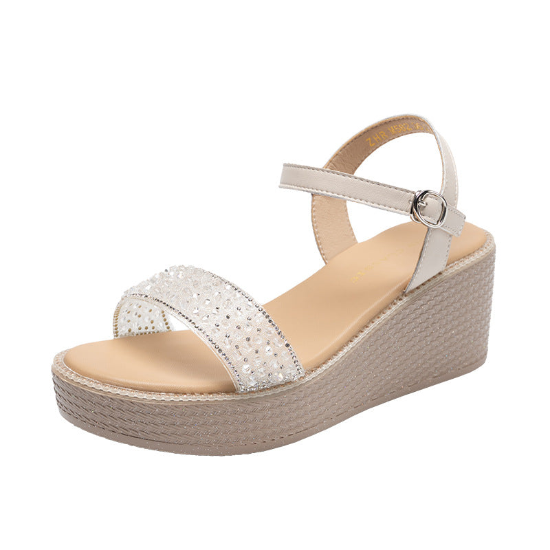 Women's Rhinestones High Summer Outer Wear Thick Bottom Small Height Sandals