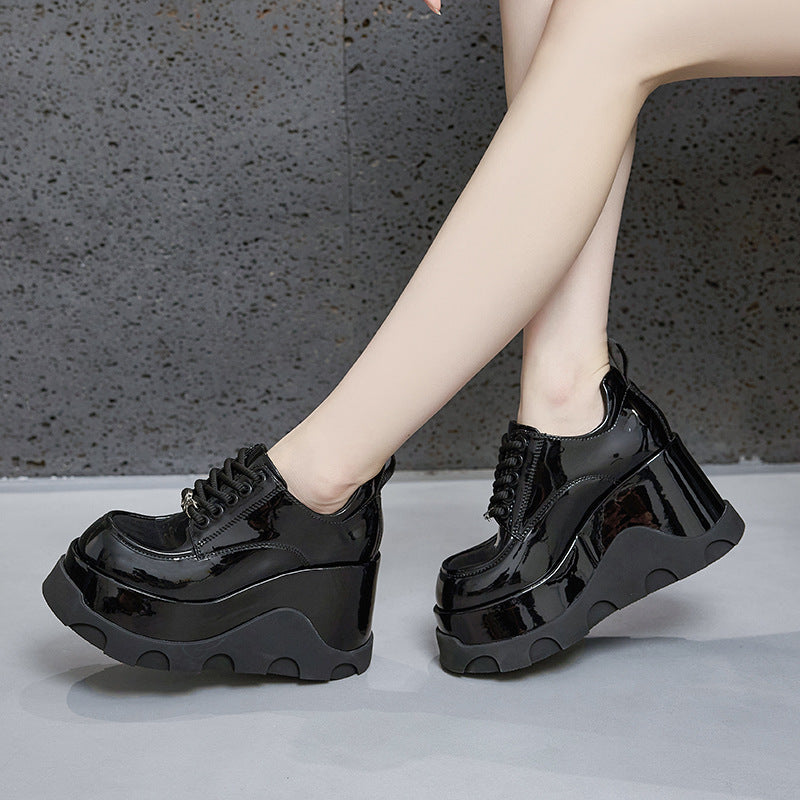 Women's Platform Spring Wedge Hidden Elevator British Loafers