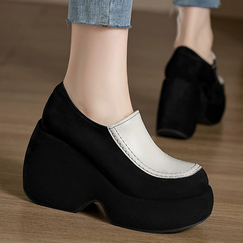 Wedge Round Toe Small Height Increasing Loafers