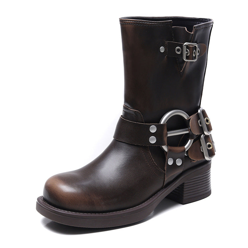 Version Genuine Middle Tube Square Head Sleeve Boots
