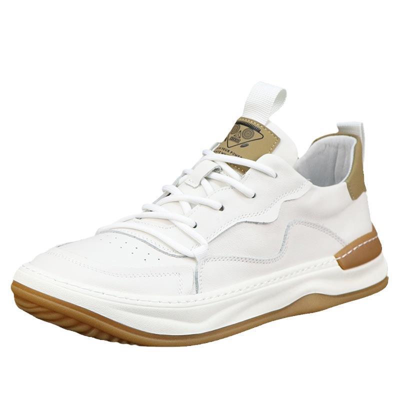 Men's Soft Cow White Trendy Versatile Board Casual Shoes