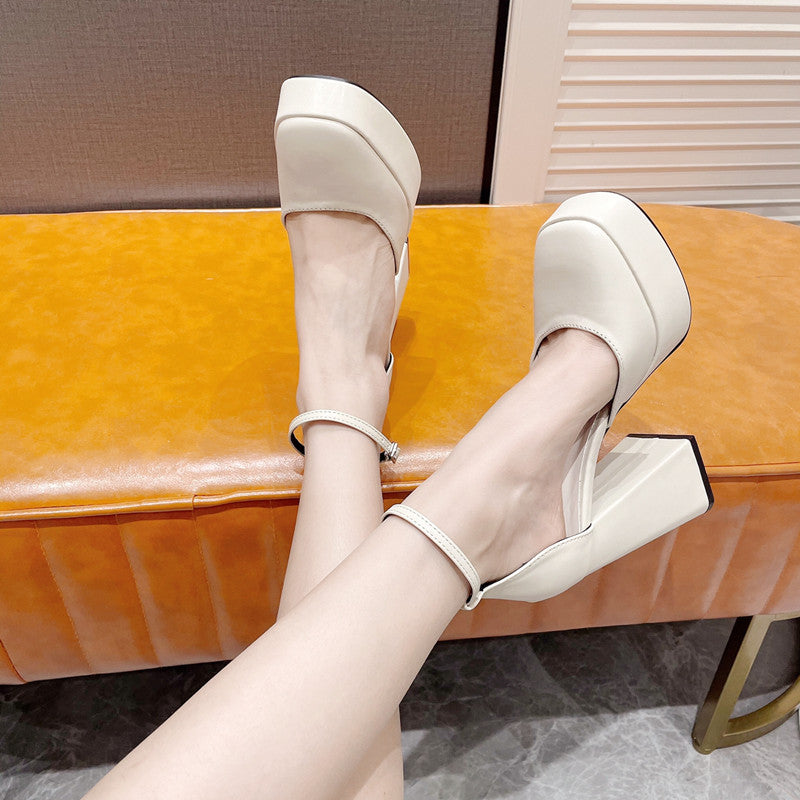 Women's Super High Chunky Waterproof Platform Buckle Heels