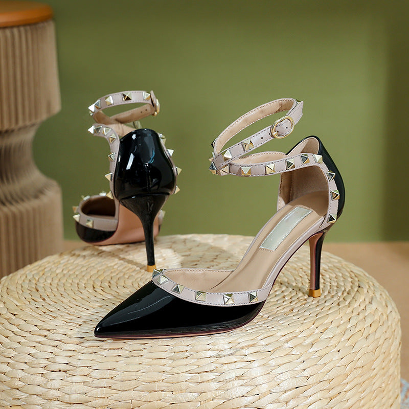 Women's Summer Patent Stilettos Low-cut Hollow Versatile Sandals