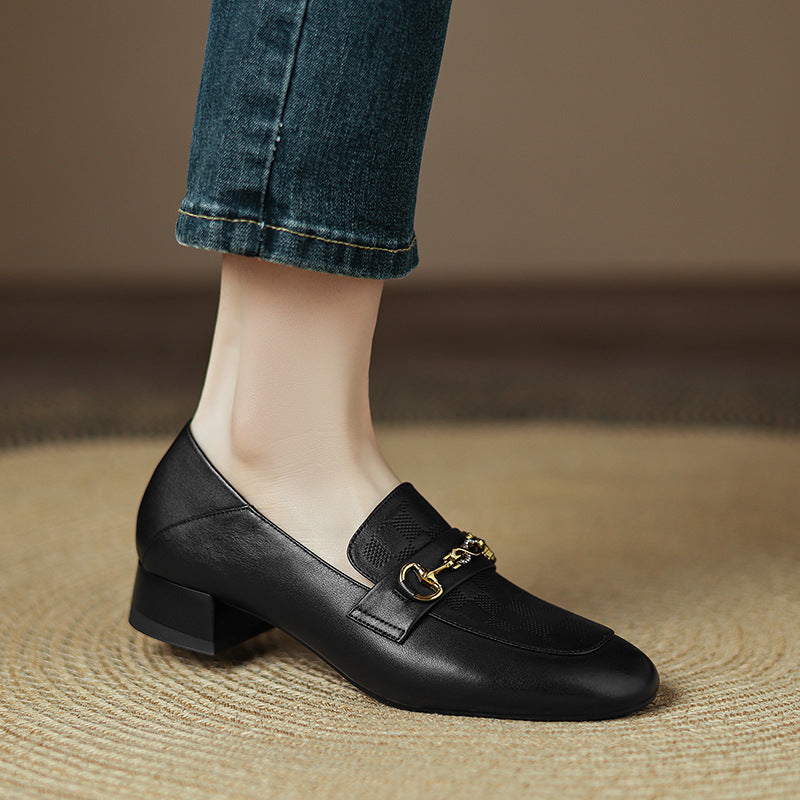 Women's Korean Style Square Toe Metal Fastener Lazy Dual-purpose Loafers