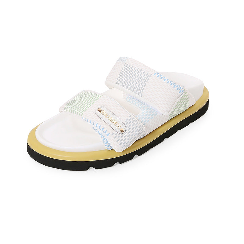 Women's Summer Old Flower Beach Velcro Platform Slippers