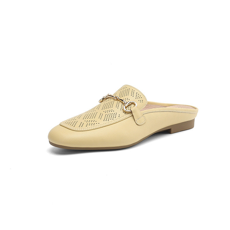Women's Flat Bottom Horse Buckle Genuine Soft Slippers