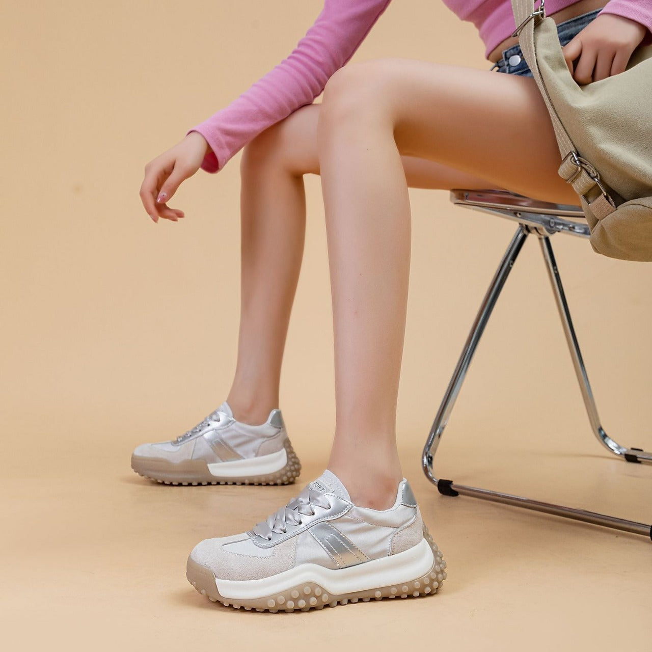Women's Clunky Autumn Sports Leisure Satin Surface Sneakers