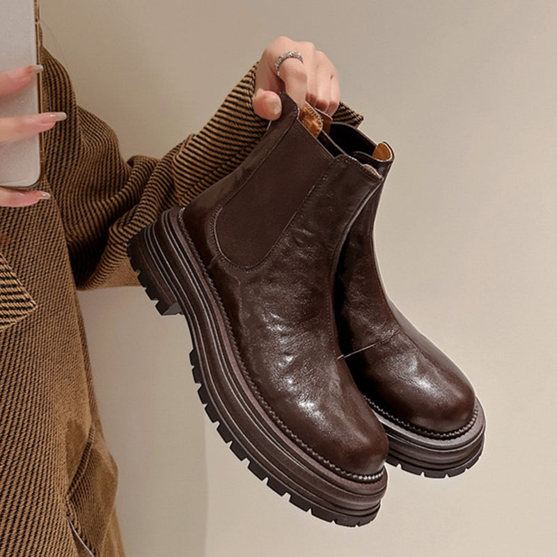 Women's Style Round Head Ankle Platform Thin Boots