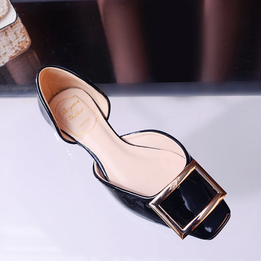 Women's Buckle Low-cut Hollow Patent Flat For Women's Shoes
