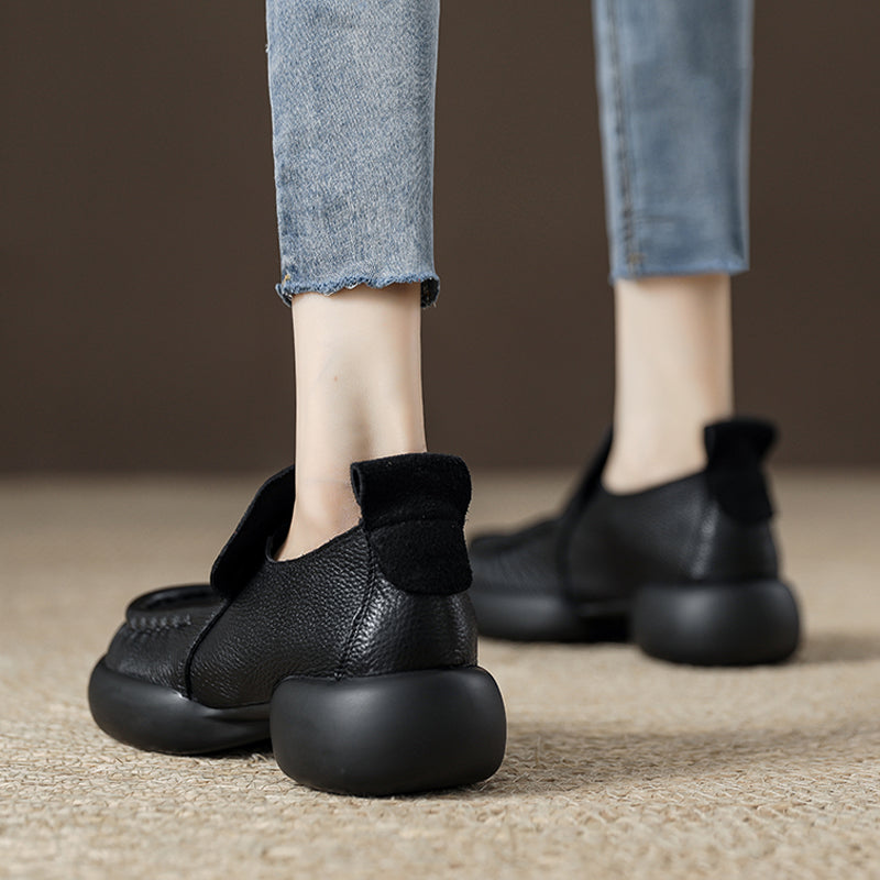 Women's Deep Mouth Soft Black Thin Vintage Loafers