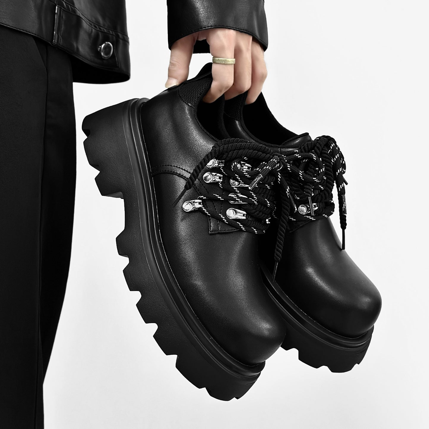 Men's Autumn Thick Bottom Height Increasing Derby Leather Shoes