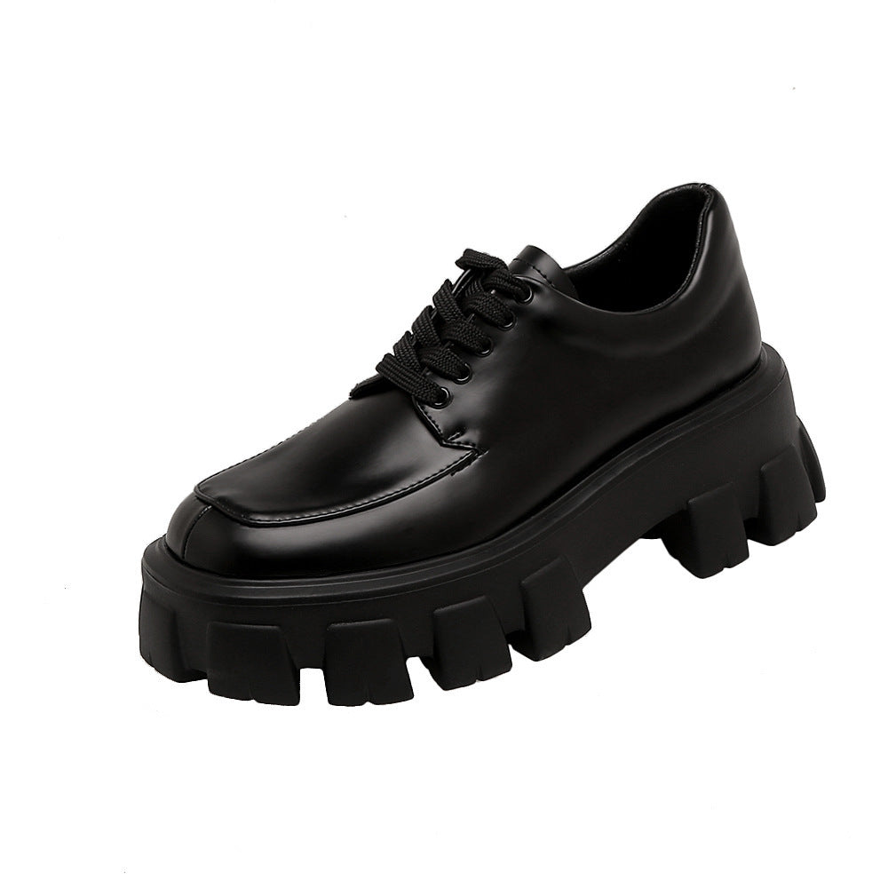 Grape Mom Spring Fashion Uniform Big Head Platform Leather Shoes