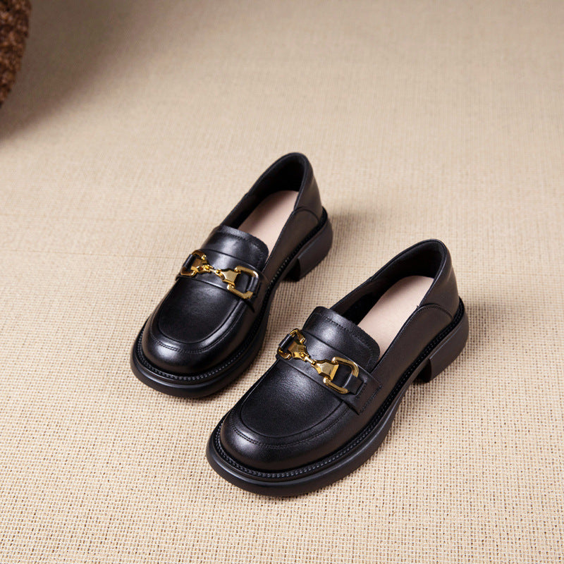 Women's Cowhide Commuter Rubber Sole British Style Loafers