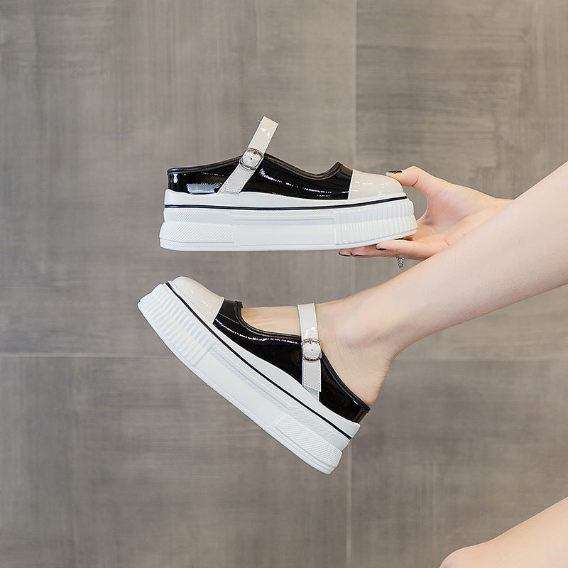 Women's Flat White Mirror Thick Bottom Height Women's Shoes