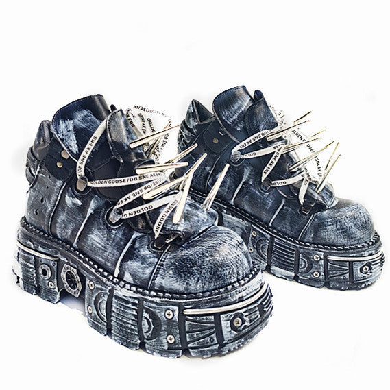 Heavy Metal Dark Rock Motorcycle Distressed Casual Shoes