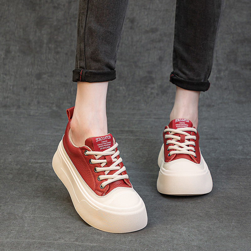 Women's & Men's Top Layer Cowhide Platform White Flat Men's Shoes