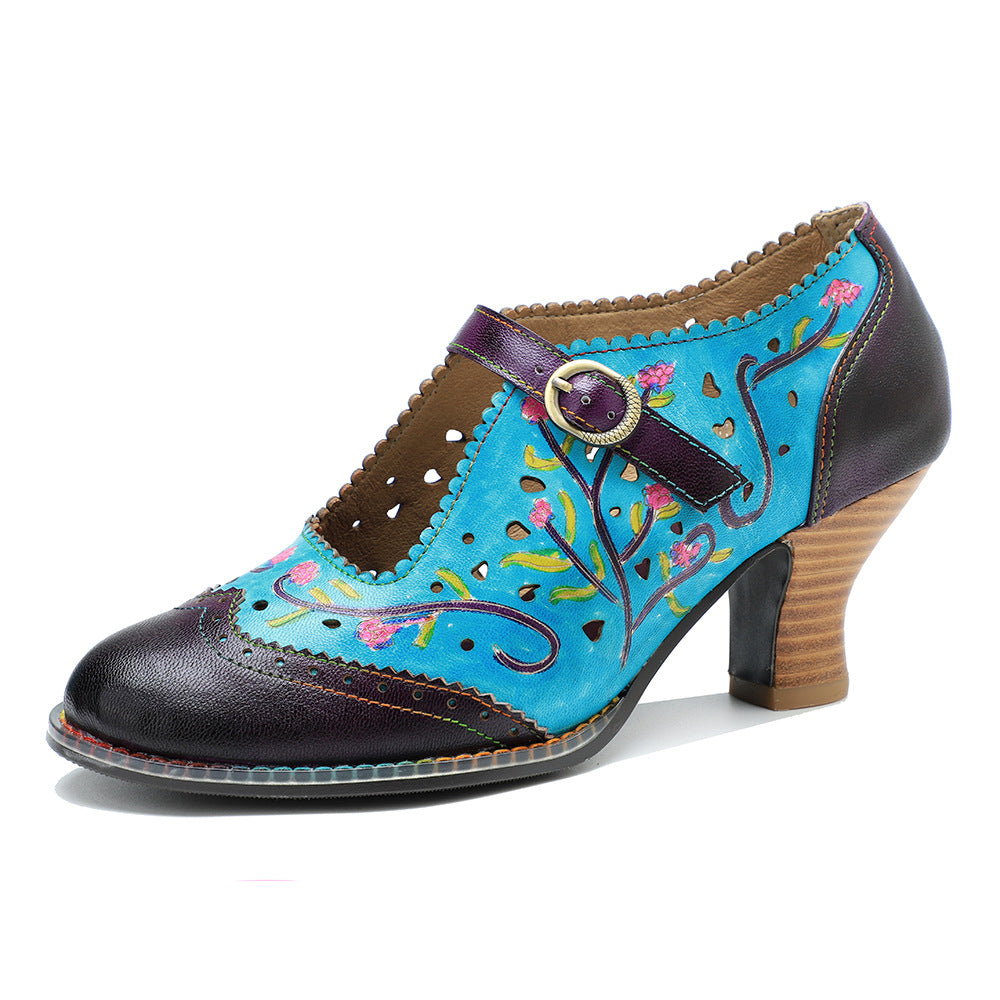 Spring Genuine Hand-rub Color Stitching Contrast Women's Shoes