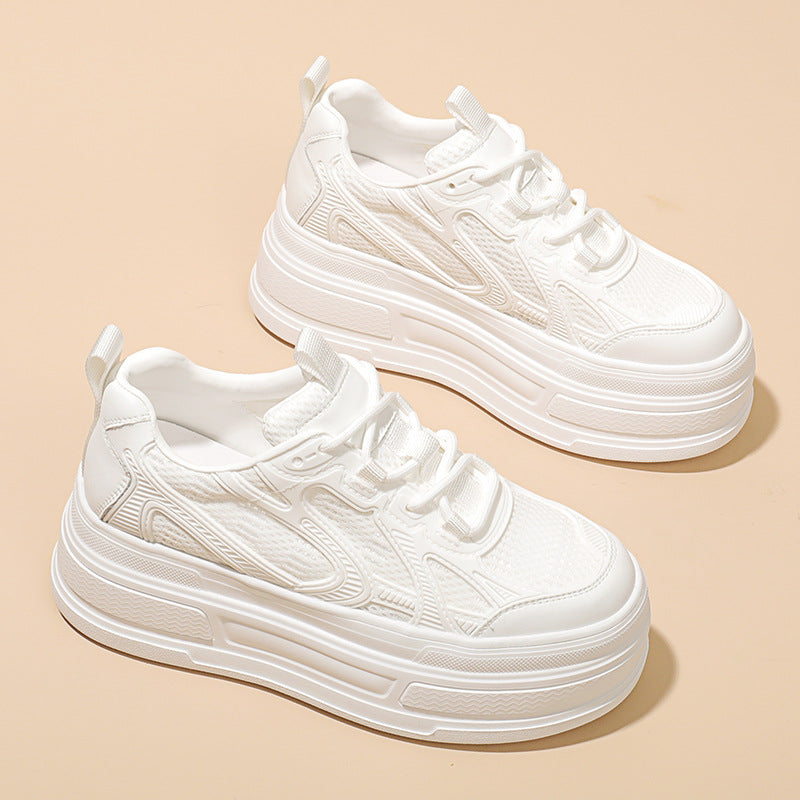 Women's Mesh Surface White Platform Height Increasing Casual Shoes