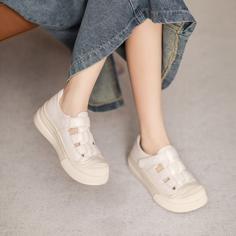 Thick Bottom Toe Cap Hollow Top Layer Cowhide Sandals