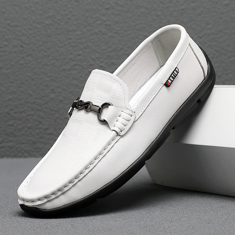 Men's First Layer Cowhide White Slip-on Breathable Leather Shoes