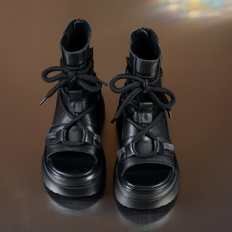 Women's Outer Wear Summer Retro Lace Up Muffin Sandals